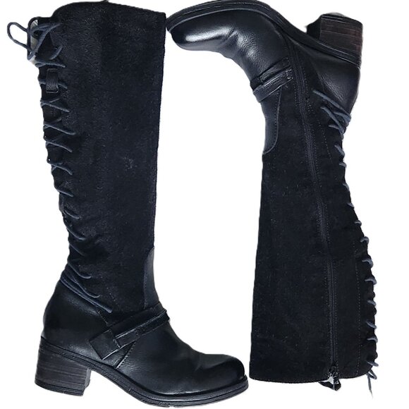 Miz Mooz 38 Shankara Black Leather Tall Lace Up Boot - Picture 1 of 16